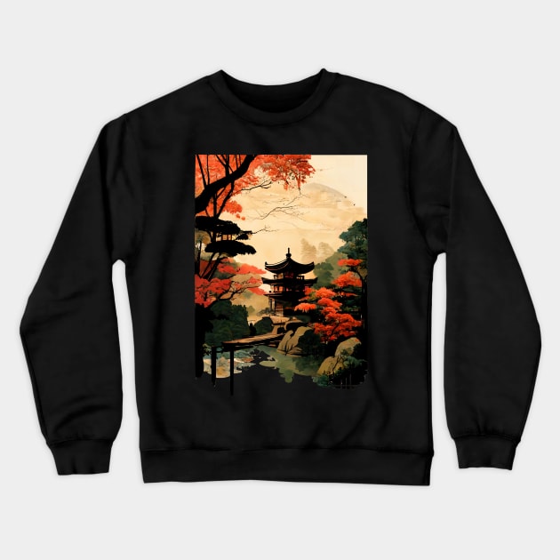 Traditional Japanese Temple Garden Landscape Crewneck Sweatshirt by entwithanaxe